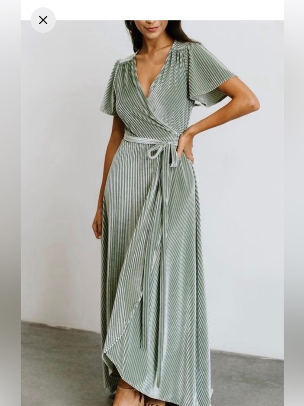 Baltic Born Andy Ribbed Velvet Maxi Wrap Dress Dusty Sage Wedding Size S